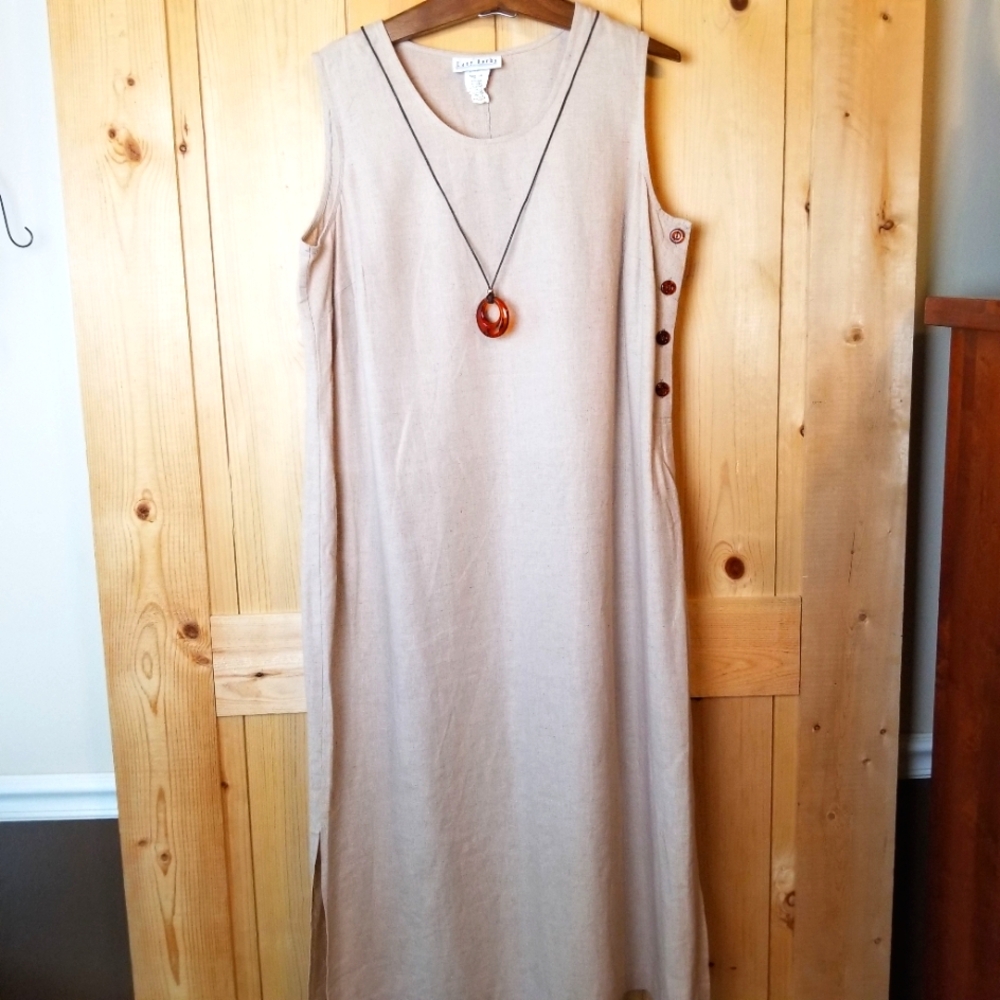 Vintage Lady Dorby Linen Blend Sleeveless Attached Necklace Maxi Dress